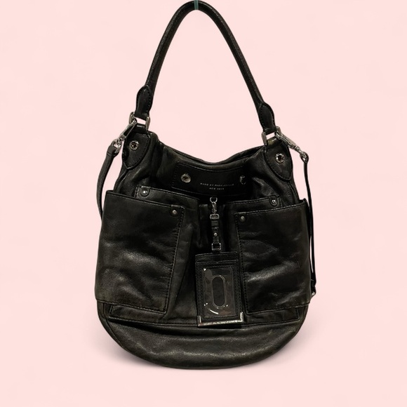 Marc By Marc Jacobs Handbags - Marc Jacobs black greasy leather hobo bag y2k style ID pouch charm